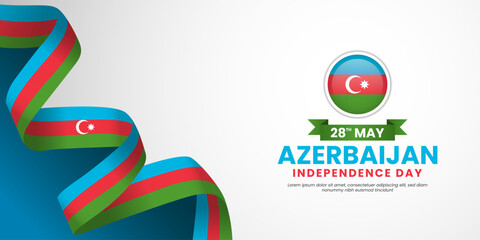 Azerbaijan independence day banner background 28th of May design element with realistic waving flag