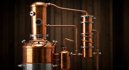 Copper Moonshine Still for Whiskey and Essential Oils Distillation - Craft copper still, moonshine production, essential oil extraction, distillation process, vintage design