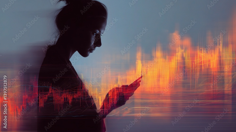 Poster double exposure forex graph and hologram sketch with figure