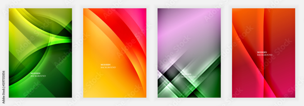 Aufkleber four vibrant abstract backgrounds. dynamic curves, smooth gradients create modern designs. colors in