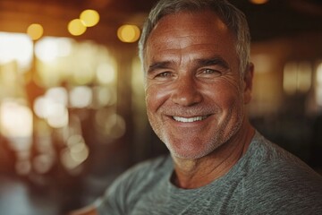 Obraz premium Warm smile radiates positivity in cozy, softly lit environment c