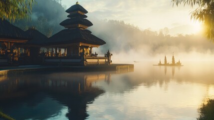 Ulun Danu Temple at Sunrise: A Serene Balinese Landscape