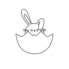 A rabbit is peeking out of an egg