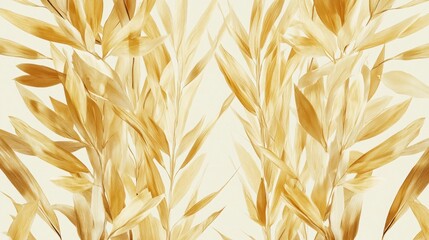 Golden dried leaf pattern on light beige background