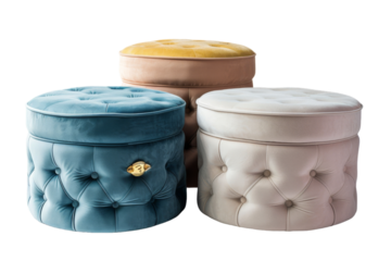 Actual View: Ottoman Storage Solution Presentation Isolated On Transparent Background