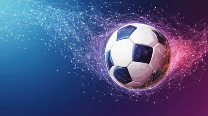 Naklejka premium Soccer ball in motion, digital art, abstract background
