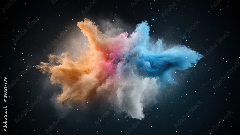 Poster vibrant explosion of colorful smoke against a dark background, creating a mesmerizing abstract visua