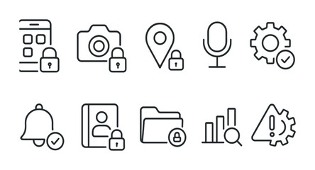 Linear security and privacy icons set for digital applications