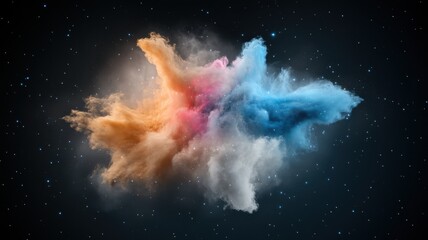 Fototapeta premium Vibrant explosion of colorful smoke against a dark background, creating a mesmerizing abstract visual.