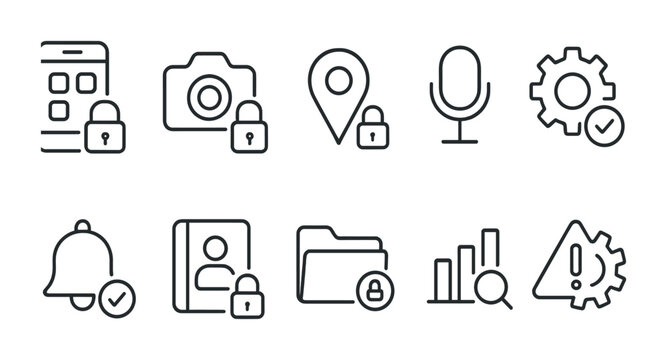 Linear security and privacy icons set for digital applications