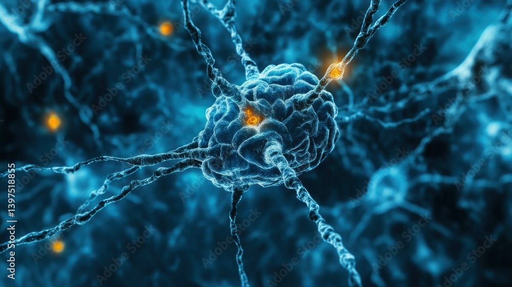 Poster brain neuron network in microscopic view