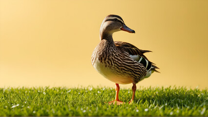brown mallard duck rests on the green grass in nature, Generative AI