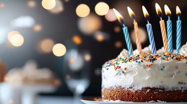 Colorful birthday cake adorned with vibrant candles and sweet sprinkles
