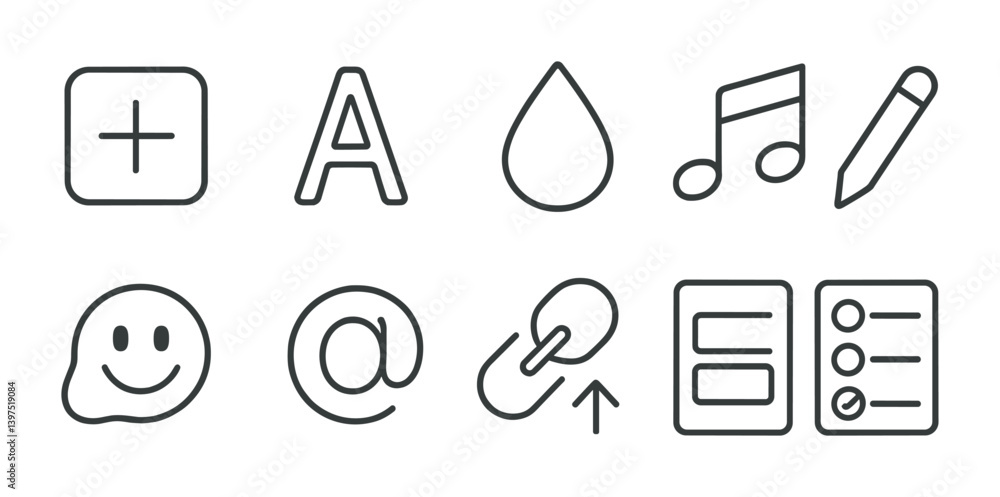 Poster minimalist linear icon set featuring basic shapes and symbols
