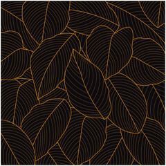 Botanical leaf wallpaper vector. Natural hand drawn foliage pattern in minimalist linear outline style. Design for fabric, print, cover, banner, invitation. 
