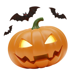Naklejka premium Halloween Pumpkin with Bats on transparent background
