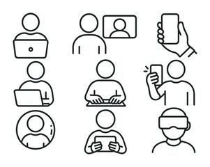 Linear icon set: remote work and communication tools