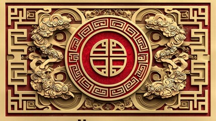 Ornate Chinese Relief Carving, Decorative Panel, Asian Art, Background