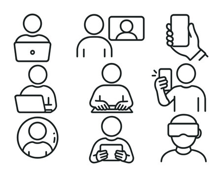 Linear icon set: remote work and communication tools