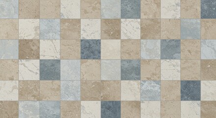 Elegant Stone Tile Mosaic - High-resolution of a sophisticated stone tile mosaic in neutral beige and blue tones, ideal for flooring or wall covering