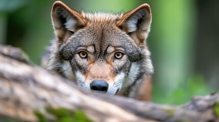 Obraz premium Majestic gray wolf gazes intently in a lush forest setting