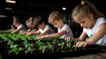 A group of children learning about sustainable farming at an organic farm
