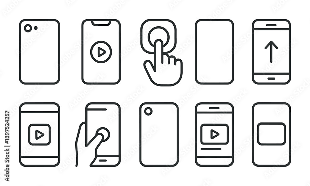 Poster mobile interface icons set - linear style for modern app design and development