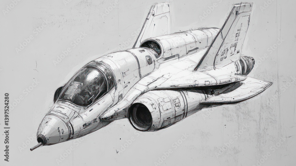 Poster sketch of futuristic spaceship design on textured background