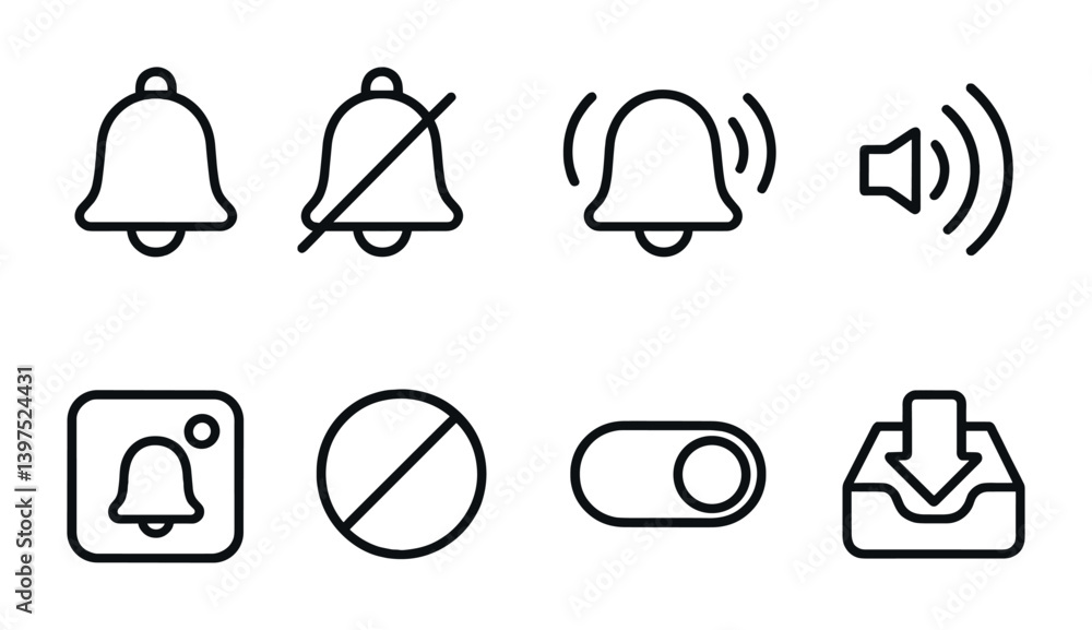 Aufkleber notification and alert management icons set in linear style
