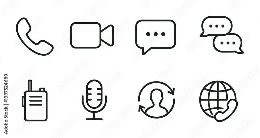 Poster communication icons set: linear style for modern digital interfaces