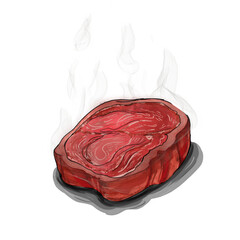 A pock menu, food, BBQ, grilled pork, pock on sticks, steak, raw pock 