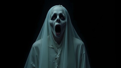 Halloween theme:Ghost Horror isolated on black background.film filter effect.with clipping path