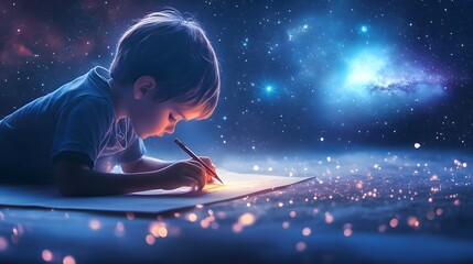 Fototapeta premium A dream-child drawing their vision in the stars