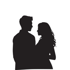 Hand drawn couple silhouette on white background