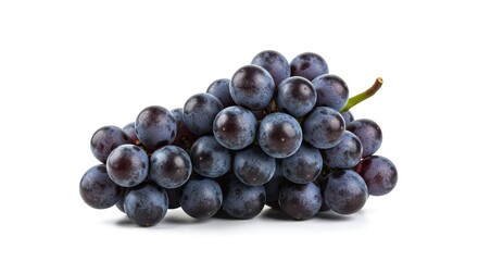 Fresh Ripe Black Grapes - A cluster of dark-purple grapes, freshly picked and ready to eat, isolated on a white background