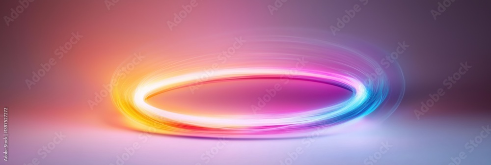 Poster a colorful circle with a rainbow inside of it. the circle is surrounded by a blurry background. the 