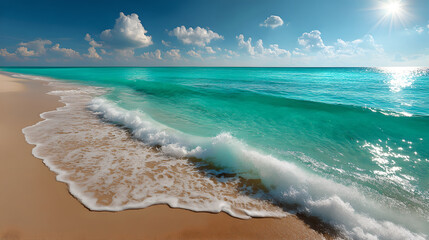 Sunny Beach Scene with Turquoise Water and White Waves