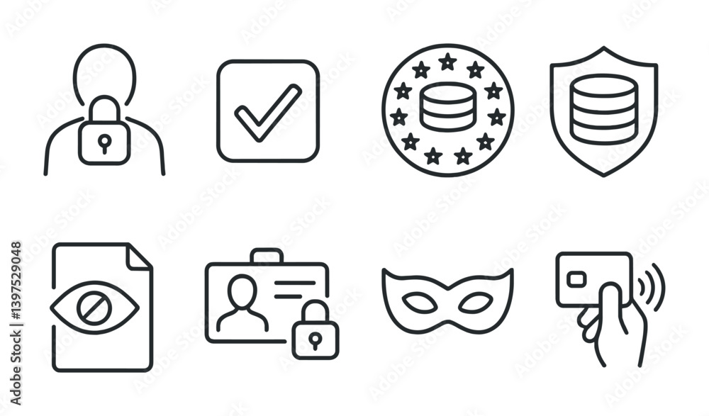 Poster data security icon set: expertly designed linear icons for privacy and protection themes