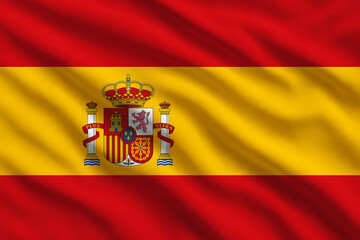Waving flag of Spain, Spanish flag blowing in the wind, full frame smooth folds
