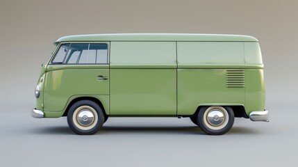 Classic green van model parked in a neutral space, showcasing retro design and vintage appeal
