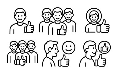 Thumbs up icons set: line art style for social approval and positive feedback