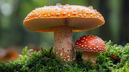 Forest Floor Mushrooms Dew Autumn Nature Background