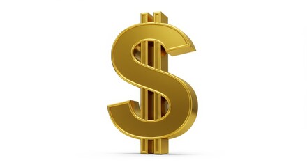 Fototapeta premium Golden Dollar Sign Symbol - A 3D of a gleaming gold dollar sign, isolated on a white background. Perfect for financial, business, and wealth concepts