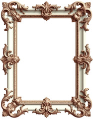 Ornate Baroque digital frame in off-white and rose gold isolated on black with copy space