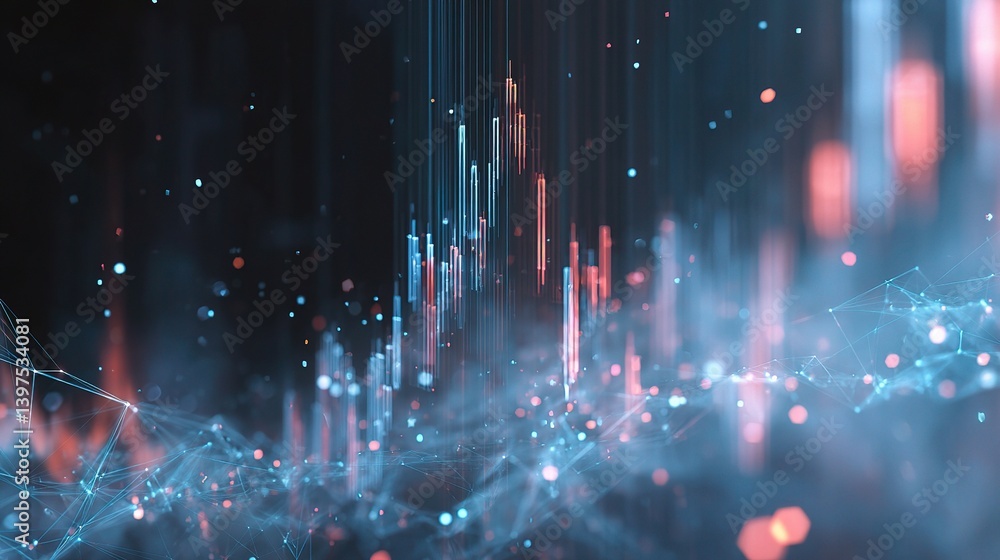 Poster abstract double exposure of financial graphs and technical elements