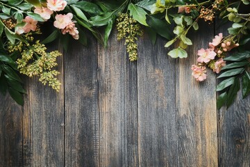 Floral arrangement on wooden planks