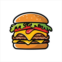 Hamburger with Cheese and tomato  White Background