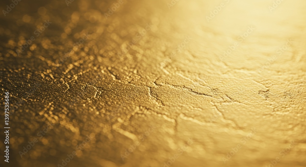 Poster golden textured surface background - close-up of a golden surface with a textured, cracked pattern. 