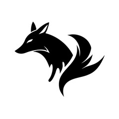 Fototapeta premium Powerful black silhouette of a stylized fox head logo. A bold, stylized graphic of a fox head, in solid black silhouette against a white background.
