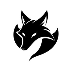 Powerful black silhouette of a stylized fox head logo. A bold, stylized graphic of a fox head, in solid black silhouette against a white background.